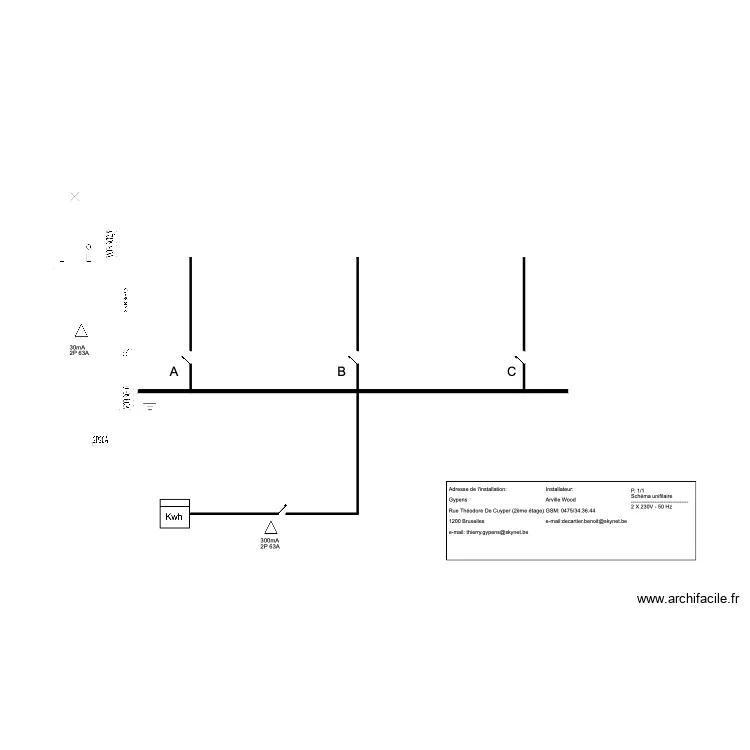 Theodore commun &eacute;lectricit&eacute; sch&eacute;ma unifilaire. Plan de 