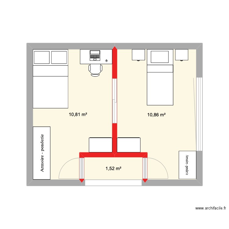 PLAN Tania. Plan de 3 pièces et 23 m2