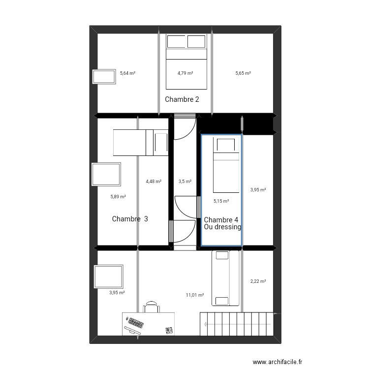 Maison étage . Plan de 13 pièces et 57 m2