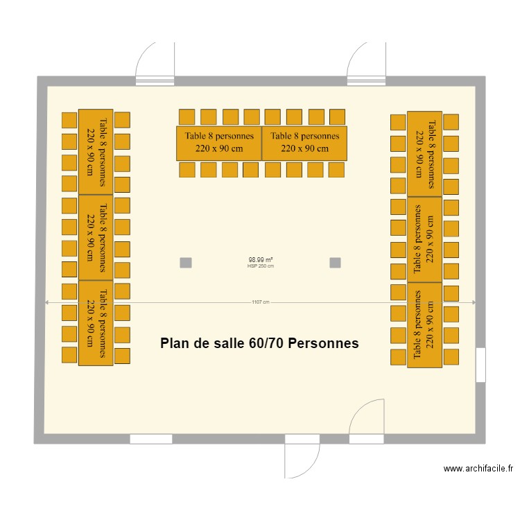 plan salle Essentiel 60 à 70 personnes. Plan de 0 pièce et 0 m2