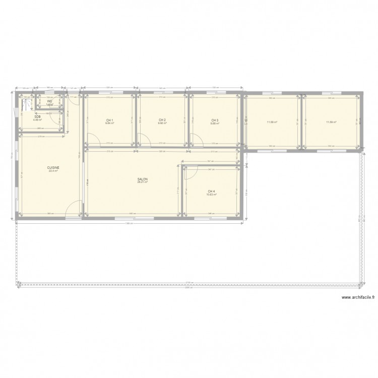 Plan maison type F5A. Plan de 10 pièces et 120 m2