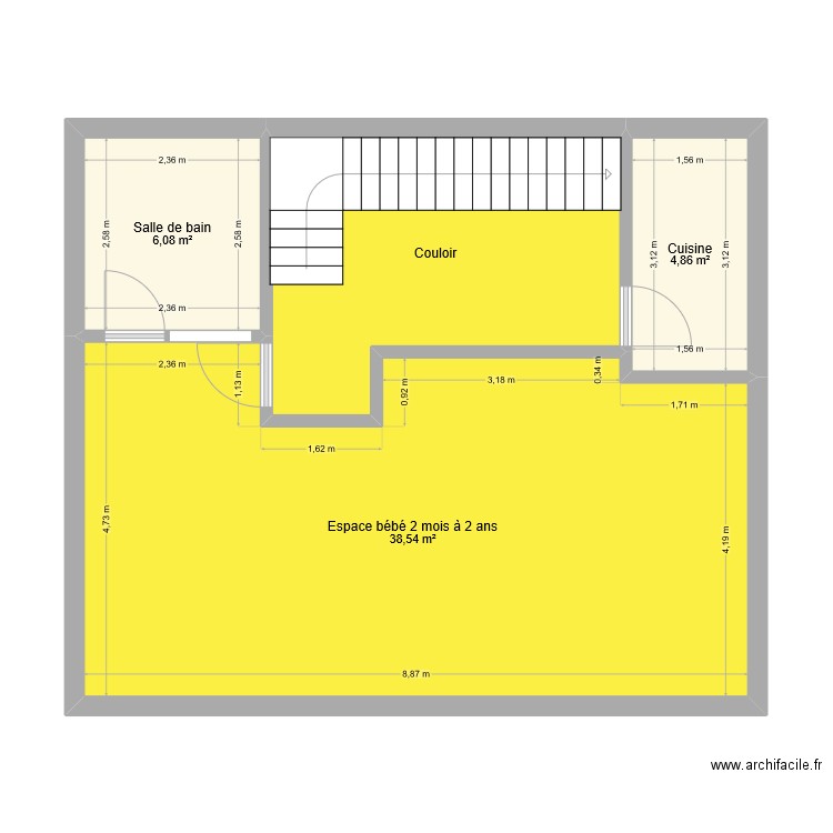 étage 1 Soleuvre. Plan de 4 pièces et 64 m2