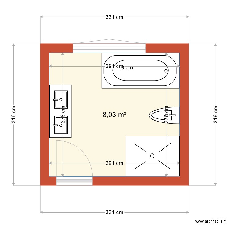 SDB CLAUDINE WEBER . Plan de 1 pièce et 8 m2