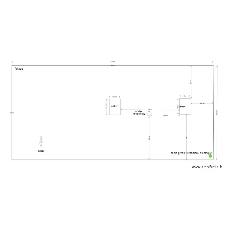 Plan de pan de toiture orientation sud. Plan de 0 pièce et 0 m2