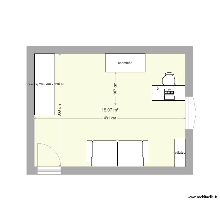 chambre grise version bureau 2020. Plan de 0 pièce et 0 m2