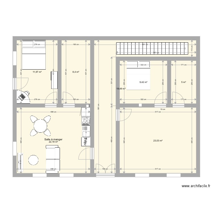 Surface rdc extension salon 2 meuble . Plan de 7 pièces et 99 m2