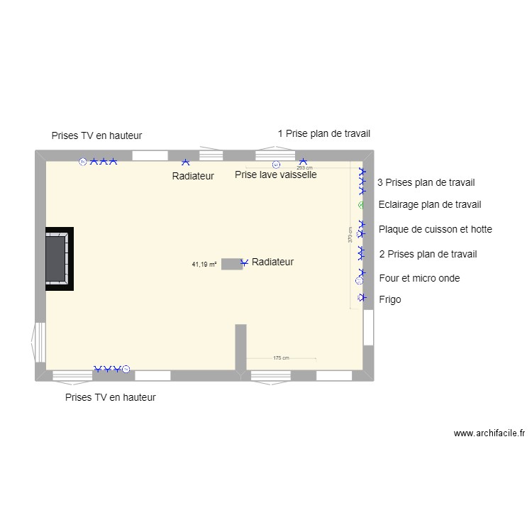 CUISINE NORMANDIE. Plan de 1 pièce et 41 m2