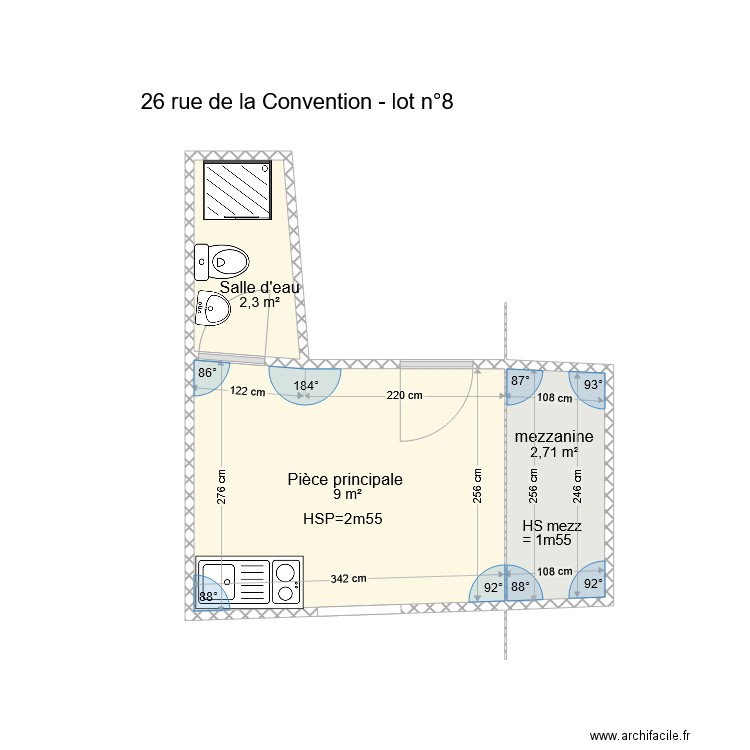 26 Convention2. Plan de 3 pièces et 14 m2