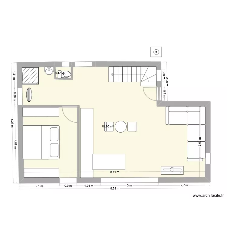 plan pointe  MAISON RDC REA. Plan de 2 Pièces et 49 m²