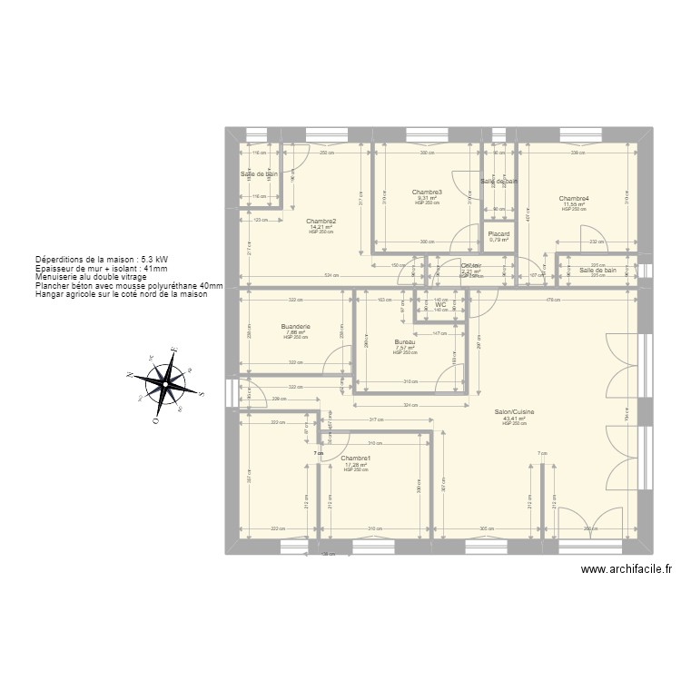 AZILE - Maison Neuve. Plan de 13 pièces et 121 m2
