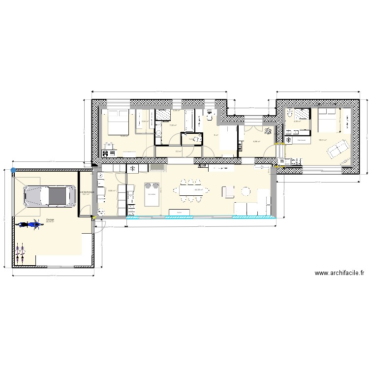 Plan intérieur V31. Plan de 18 pièces et 161 m2