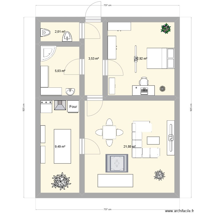 plan appartement . Plan de 6 pièces et 55 m2