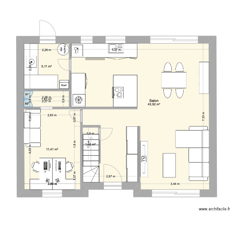 Maison rdc. Plan de 5 pièces et 86 m2