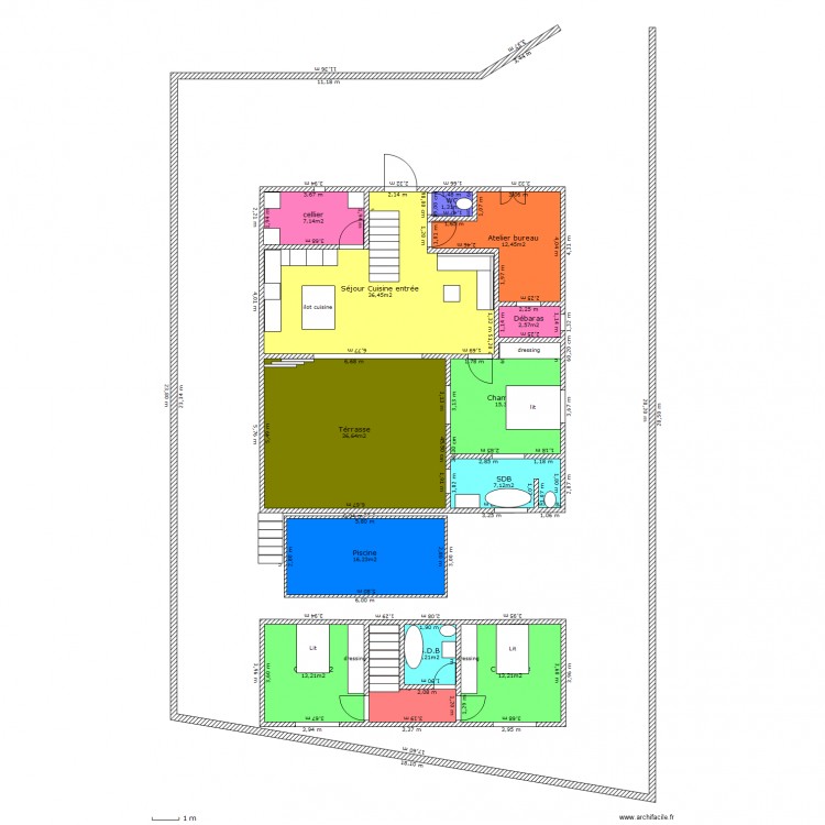 rdc   1er etage 120 m²  détail. Plan de 0 pièce et 0 m2