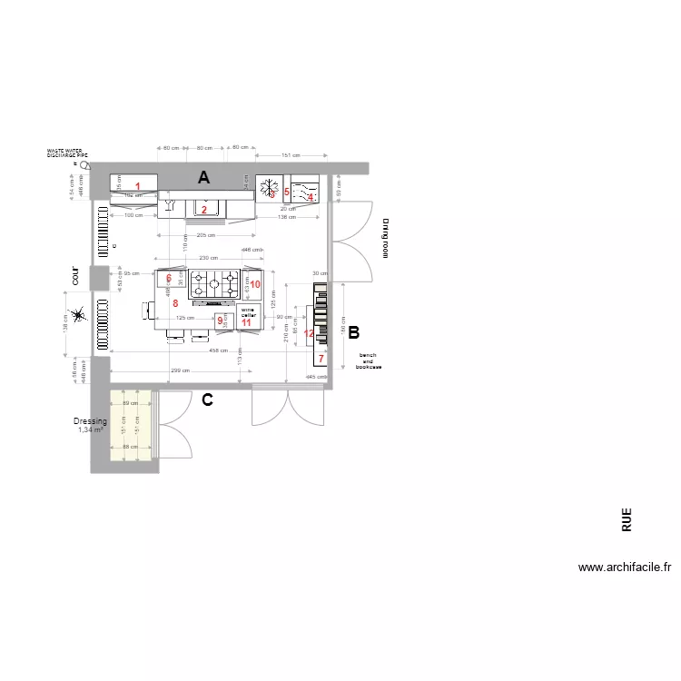 Cuisine am&eacute;nag&eacute;e modification. Plan de 