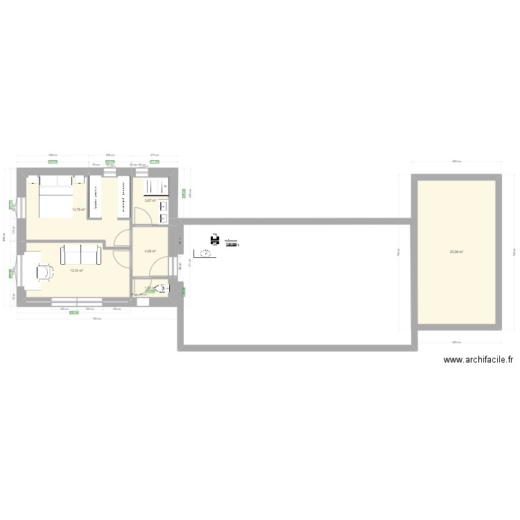 Extension 2. Plan de 6 pièces et 62 m2