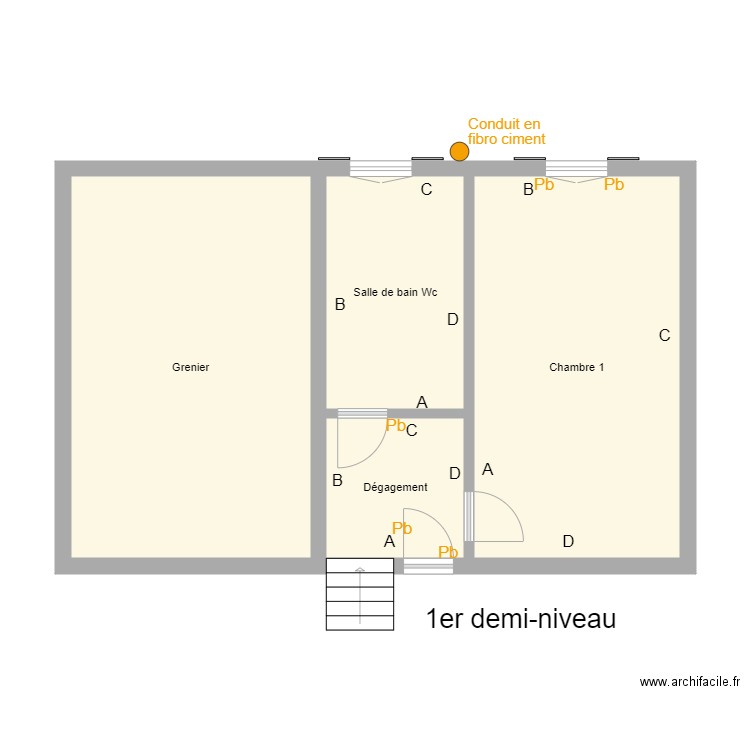 Croquis LIENHARD  demi niveau. Plan de 4 pièces et 57 m2