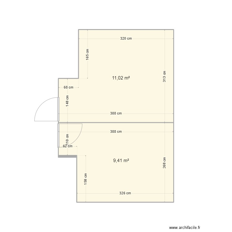 Surface Plancher. Plan de 2 pièces et 20 m2