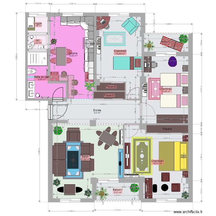 Apartment plan 94m2 new. Plan de 14 pièces et 111 m2