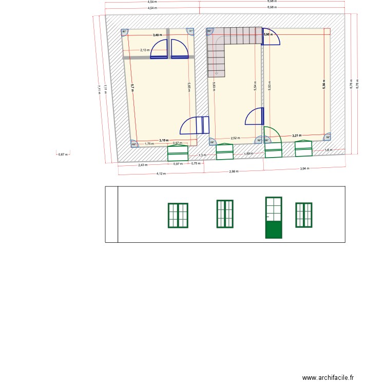 EN L'ETAT. Plan de 2 pièces et 51 m2