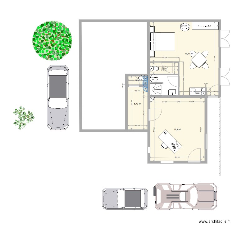 extension garage. Plan de 4 pièces et 51 m2