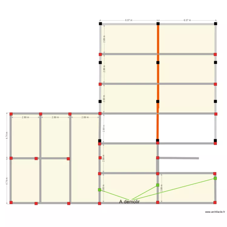 emplacement colonnes. Plan de 