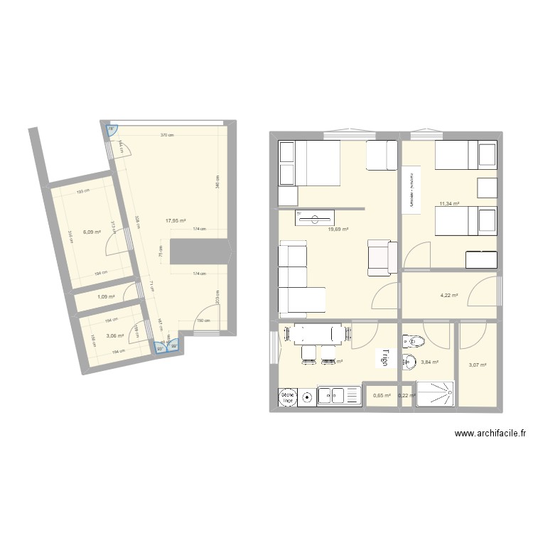 Appartement Saint Jacques. Plan de 12 pièces et 80 m2