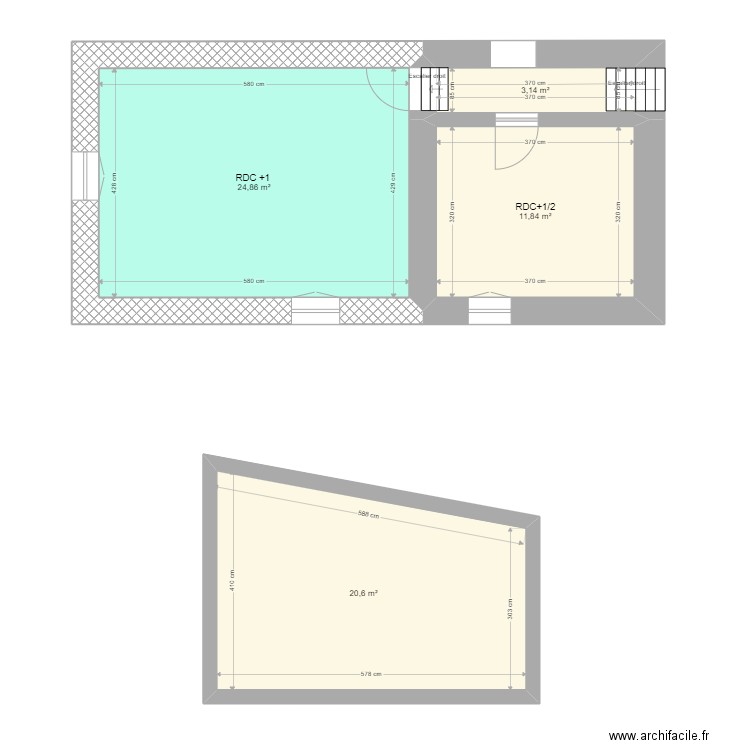 ruglesRDC+1. Plan de 4 pièces et 60 m2