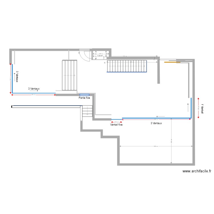 Roc Mer  Etage   Schéma galandage. Plan de 1 pièce et 1 m2