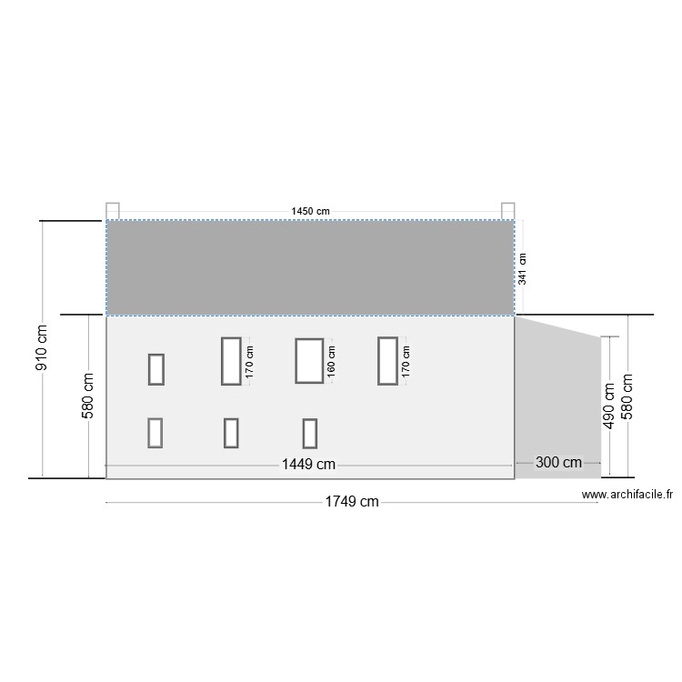 façade arrière INITIALE. Plan de 0 pièce et 0 m2