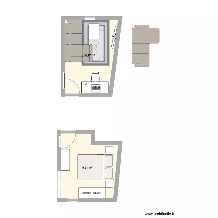 Salon et chambre. Plan de 2 Pièces et 21 m² Salon et chambre. Plan de 2 Pièces et 21 m²