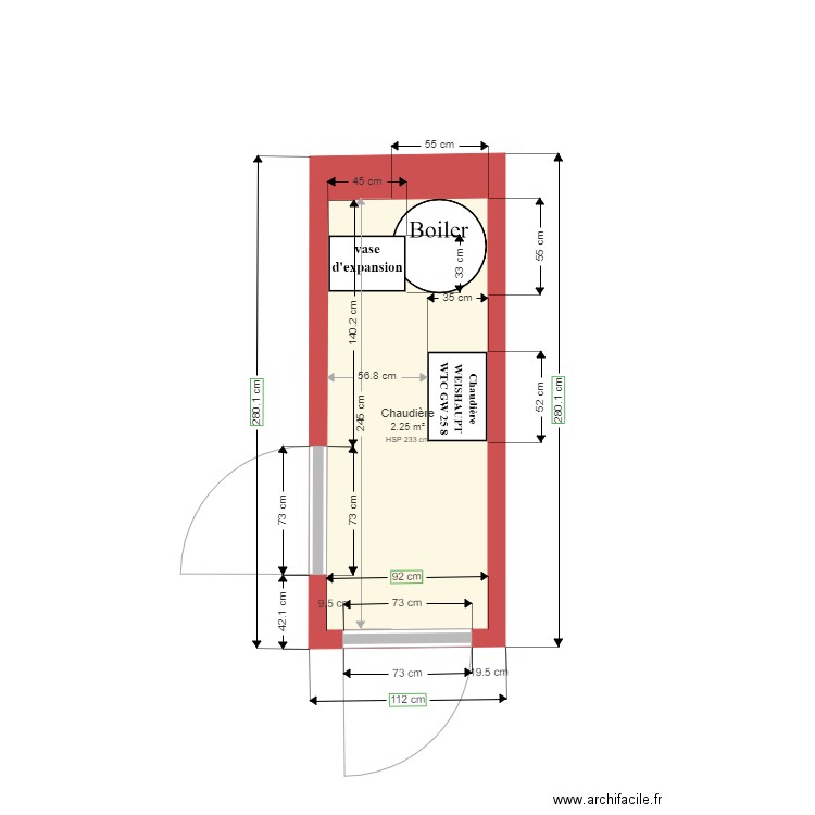 202203291956 pièce chaudière. Plan de 1 pièce et 2 m2