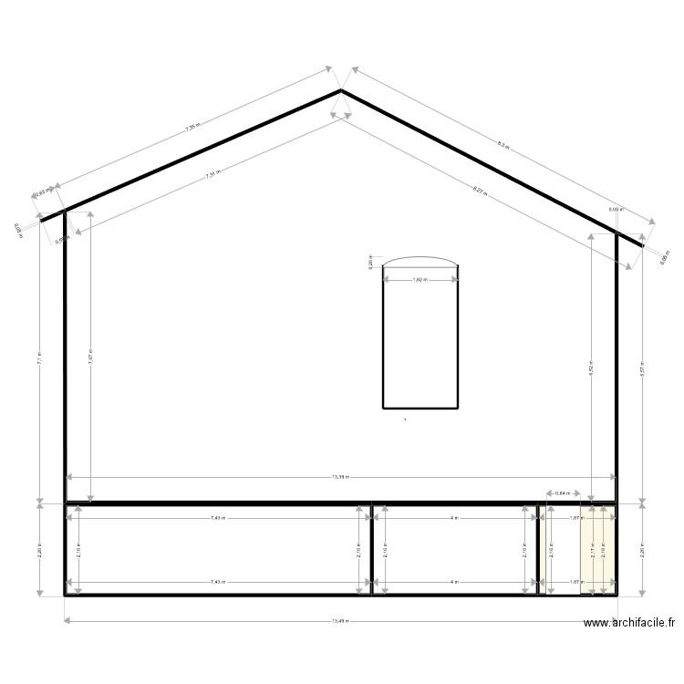 Façade. Plan de 3 pièces et 29 m2