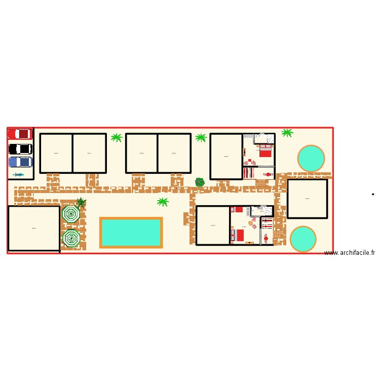bungalow X 8. Plan de 12 pièces et 1212 m2
