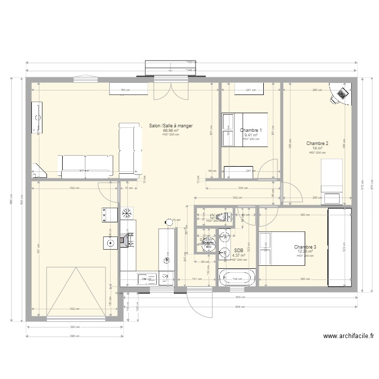 MA MAISON avec les cotes. Plan de 0 pièce et 0 m2