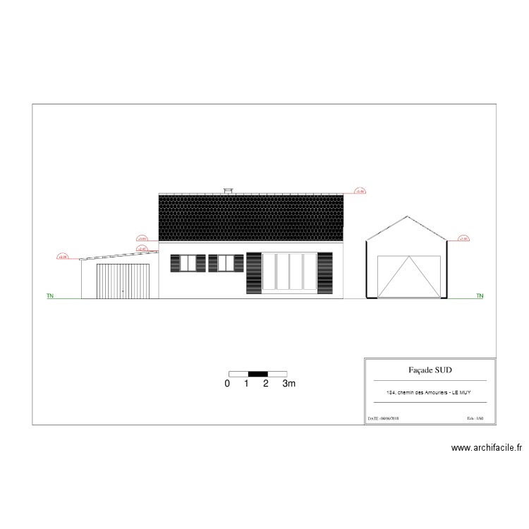 plan de facade sud avant travaux. Plan de 0 pièce et 0 m2