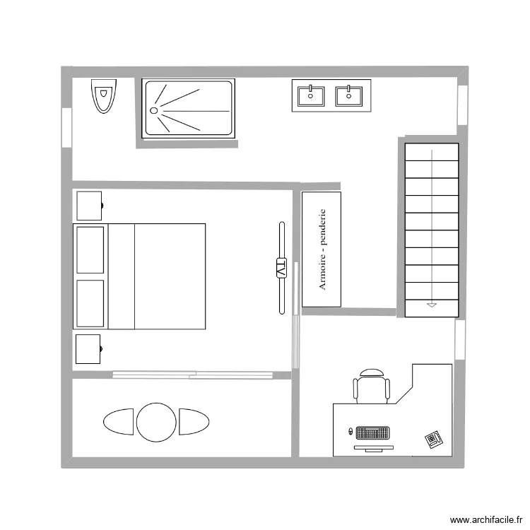 chambre etage studio. Plan de 