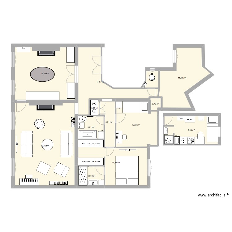 SIAM 4. Plan de 13 pièces et 120 m2