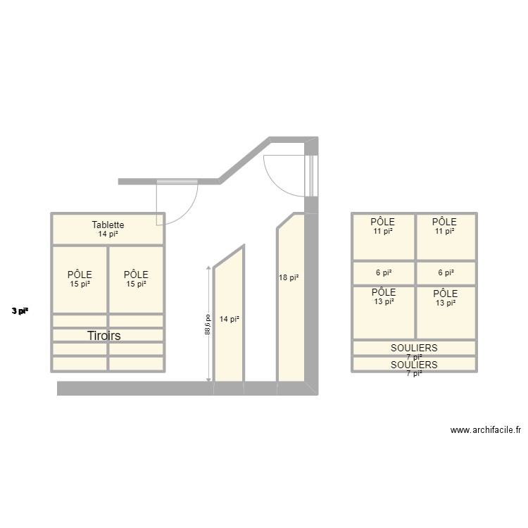 Garde-robe 1. Plan de 21 pièces et 16 m2