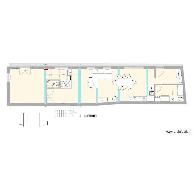 Projet 10 escalier 1/4 centré. Plan de 20 pièces et 151 m2