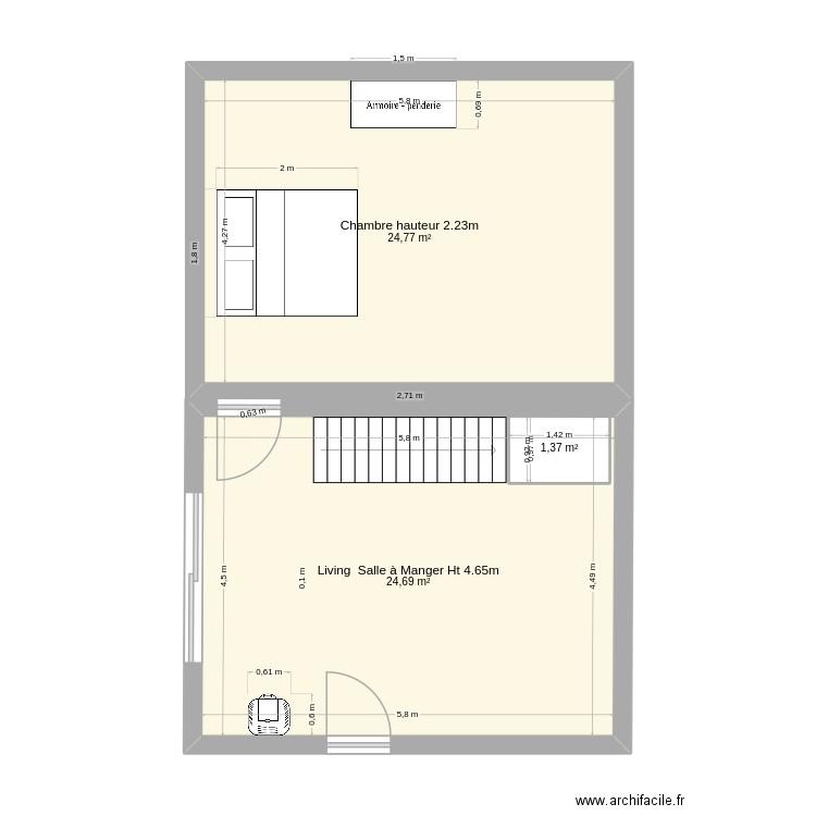 trasfo 2. Plan de 3 pièces et 52 m2