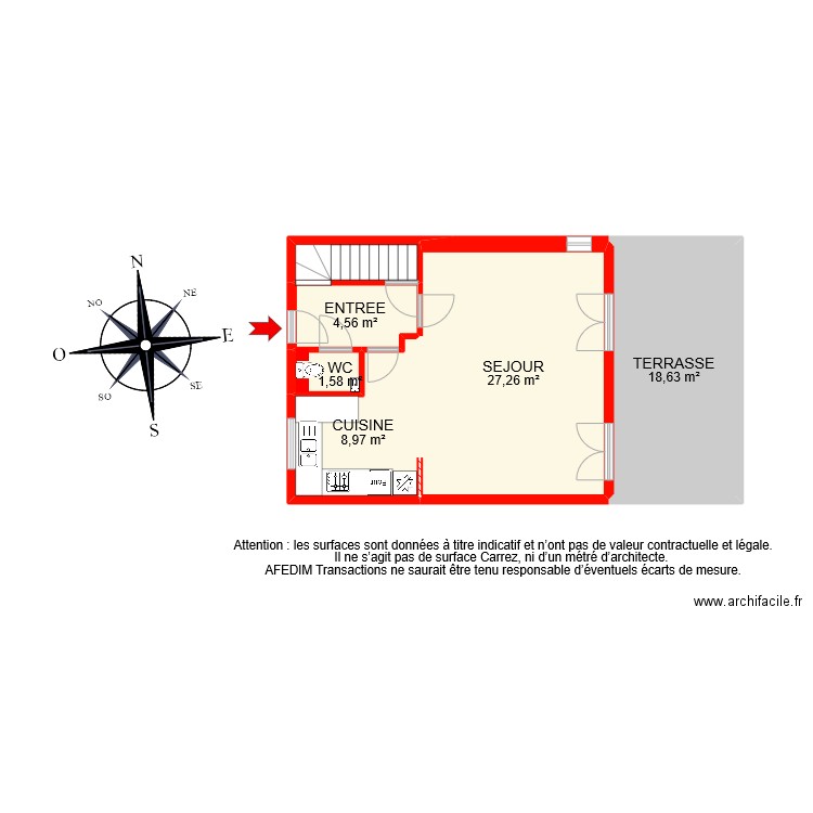 BI 9419. Plan de 6 pièces et 64 m2