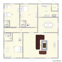 plan de 3 chambres salon avec salle &agrave; manger et cuisine 