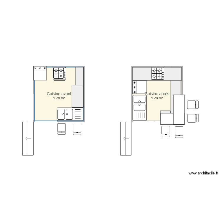 Cuisine avant apres. Plan de 0 pièce et 0 m2