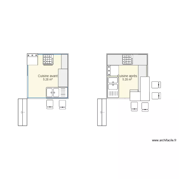 Cuisine avant apres. Plan de 