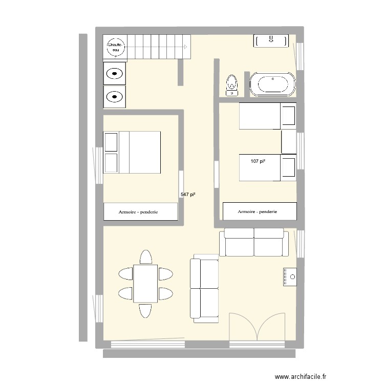 sous sol chalet. Plan de 2 pièces et 60 m2