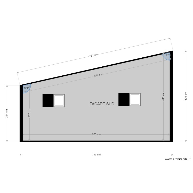 FACADE SUD SALLE DE BAIN PETITE MAISON. Plan de 0 pièce et 0 m2