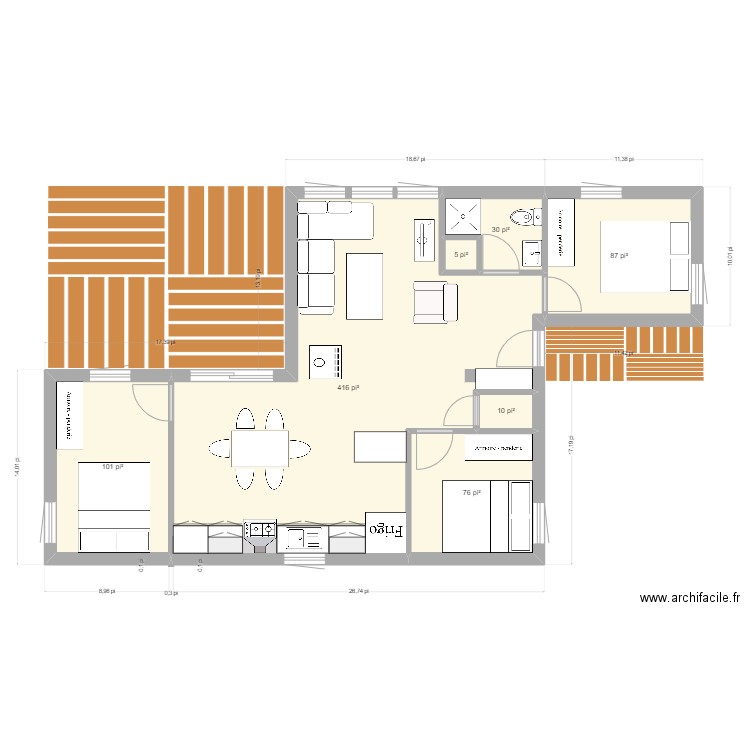 chalet. Plan de 7 pièces et 67 m2