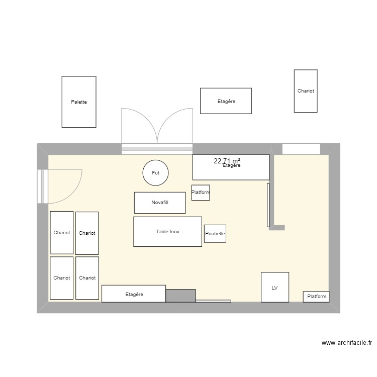 Salle HV version 3. Plan de 1 pièce et 23 m2