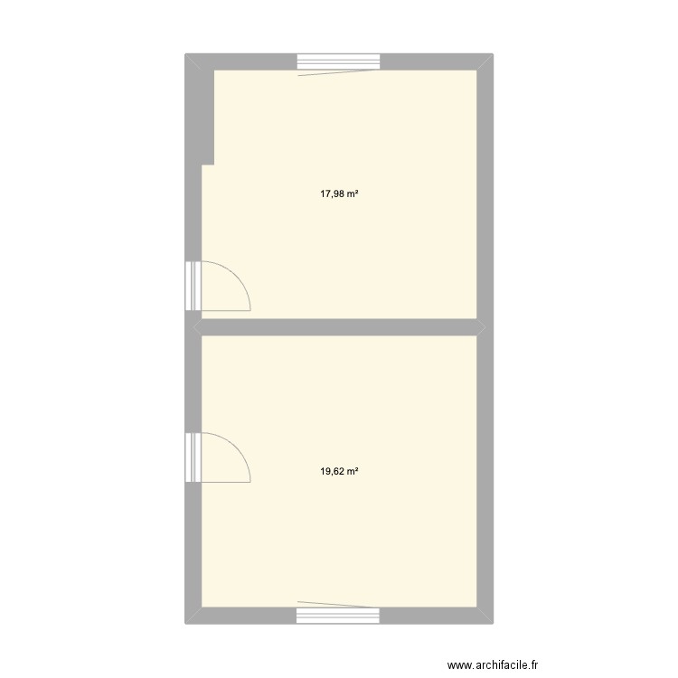 Bureau + Chambre. Plan de 2 pièces et 38 m2